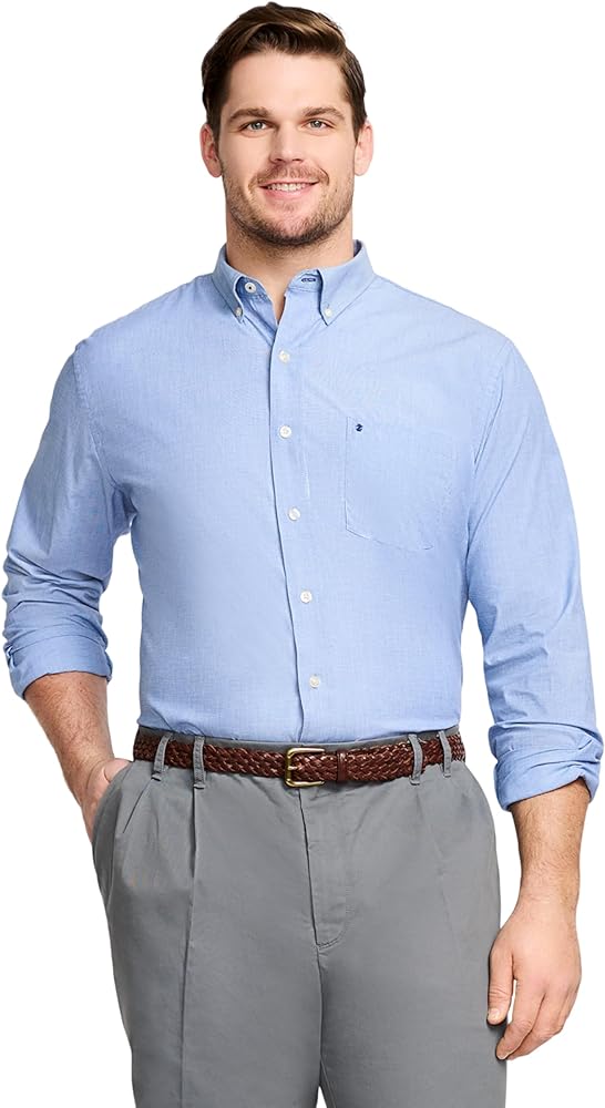 IZOD Men's Big and Tall Button Down Long Sleeve Stretch Performance Solid Shirt