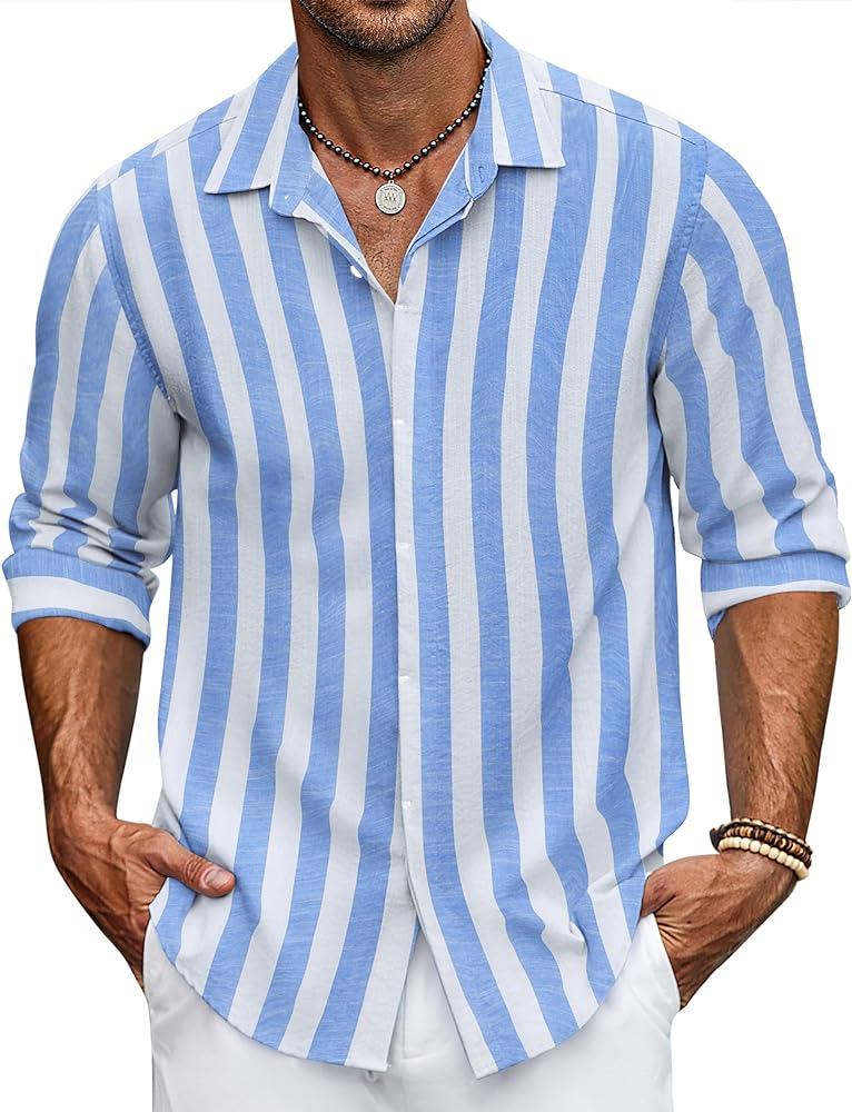 COOFANDY Men's Casual Shirt Long Sleeve Casual Button Down Shirt for Men Summer Beach Wedding Shirt