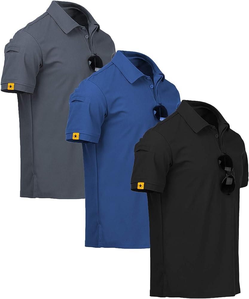 SCODI 3 Pack Mens Polo Shirts Short Sleeve Tactical Shirts Performance Athletic Moisture Wicking Golf Shirt for Men
